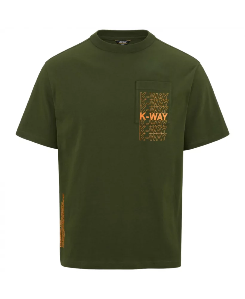Acheter K-Way T-shirt Kway Col Rond En Coton Fantome Lettering Pocket Green Cypress K5127gw -K5127GW A01 à 65,00 €
