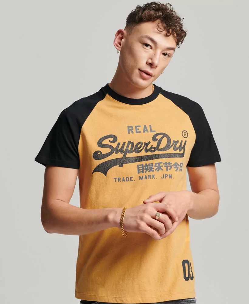 Superdry T-shirt Vintage jaune ocre chiné/noir - M1011621A 9AC - Vertigo