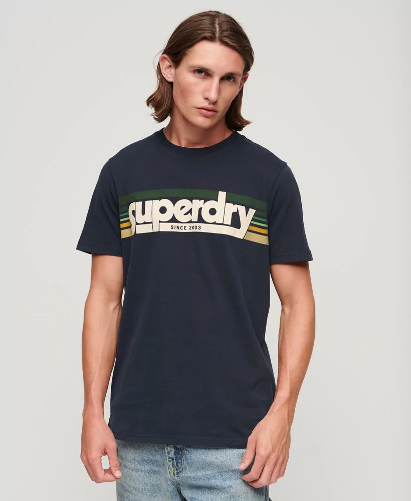 Superdry T-shirt rayé bleu marine à logo - M1011777A 98T - Vertigo