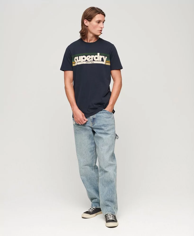 Acheter Superdry T-shirt rayé bleu marine à logo - M1011777A 98T - Vertigo Store