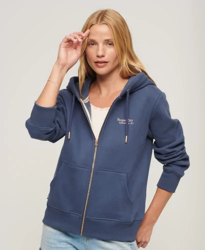 Acheter Superdry Sweat à capuche zippé à logo Essential Bleu Marine - W2012047B QB2 - Vertigo Store