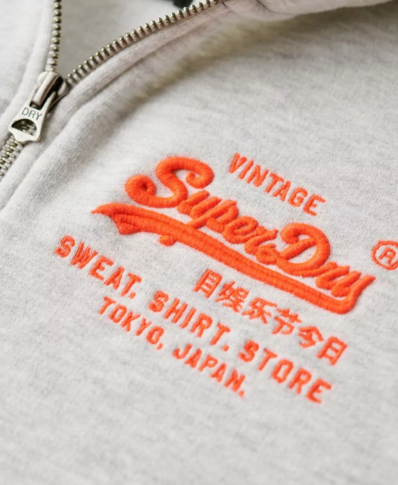 Acheter Superdry Sweat zippé à capuche avec logo vintage fluo gris et orange - W2011988A 5WB - Vertigo Store